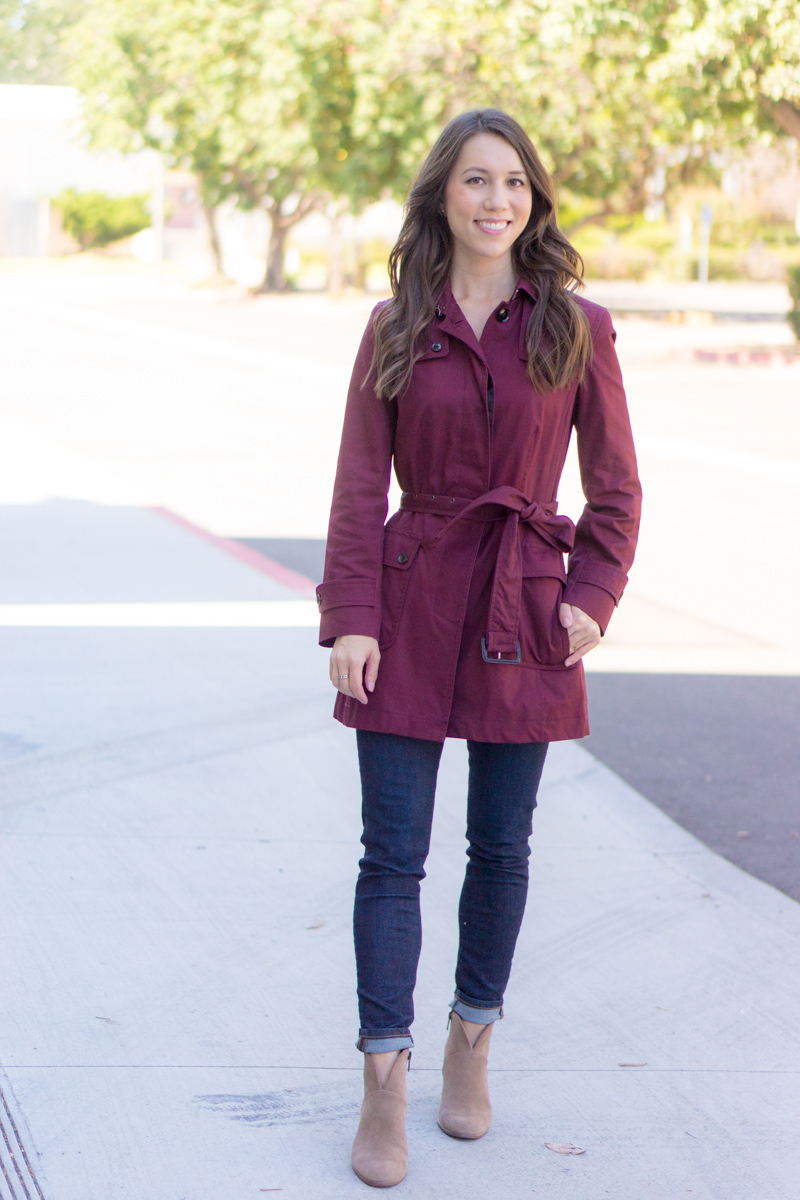 burgundy coat outfit