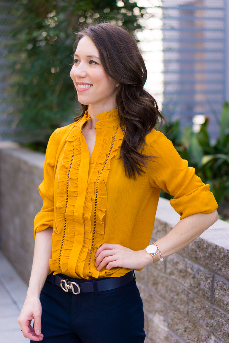 red and mustard yellow outfit