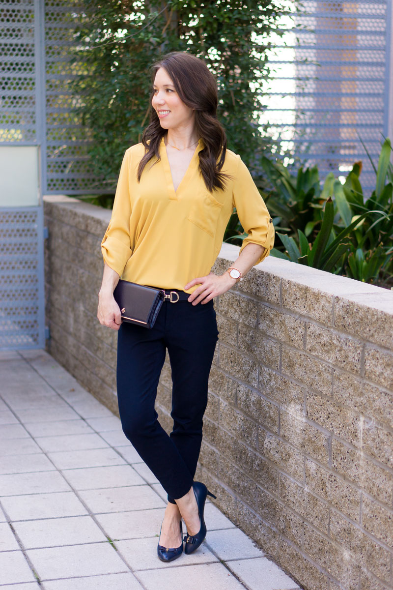 navy blouse outfit