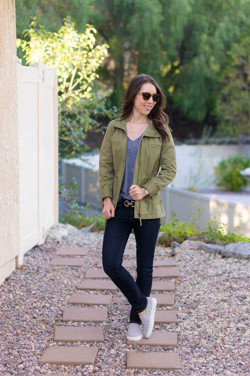 How to Style a Women's Utility Jacket - the gray details