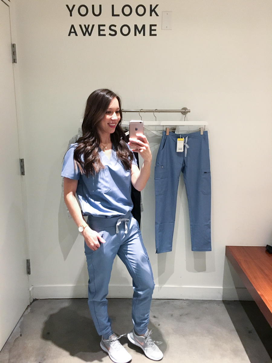 https://www.petitestylescript.com/wp-content/uploads/2018/12/Wear-FIGS-Scrubs-Review-2018-Best-Scrubs-for-Petite-Women-Healthcare-Professionals-Doctor-Nurse-Pharmacist-White-Coat-Tshirt-Vest-Jacket-Blue-denim-heather-indigo-pajamas-loungewear-4.jpg